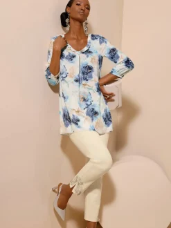 Chemisier long à motif floral avec manches trois quarts