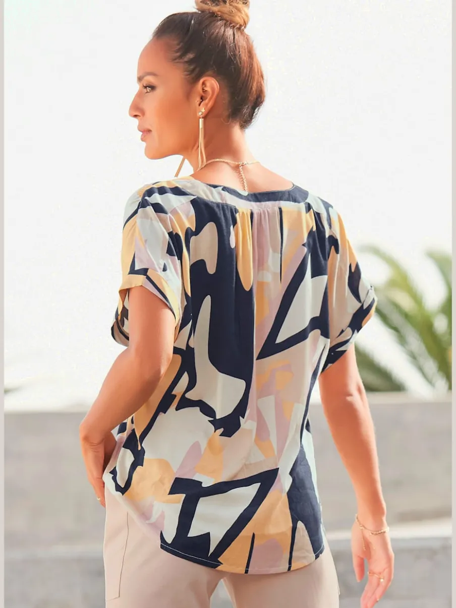 Chemisier à manches courtes avec motif graphique en viscose