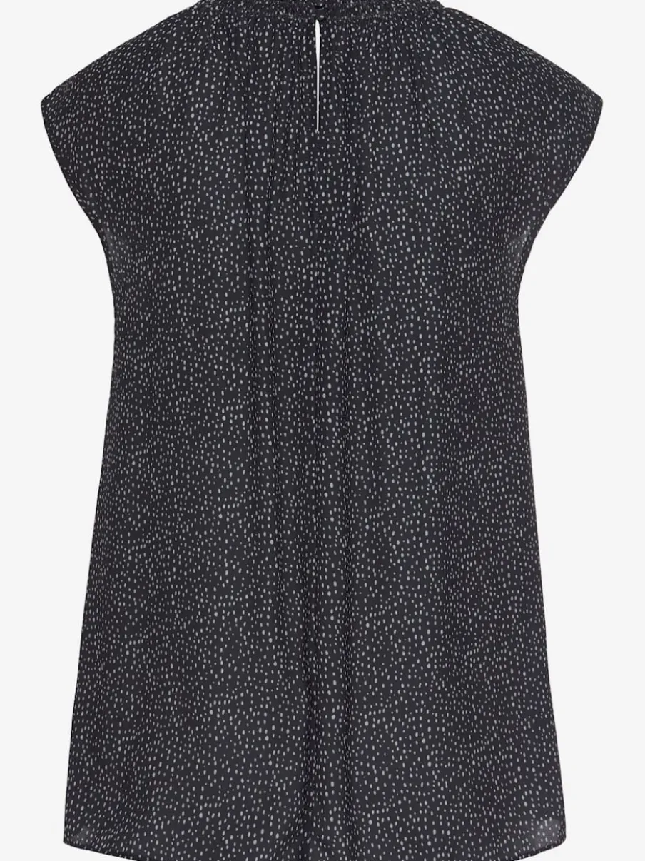 Chemisier à manches courtes avec encolure froncée et motifs à pois