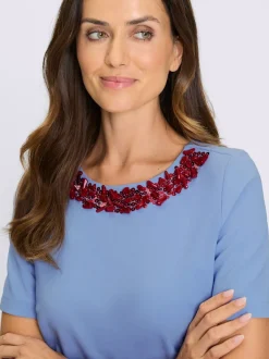 Chemisier à manches courtes avec perles et paillettes