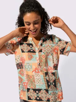 Chemisier à manches courtes avec col V et effet patchwork