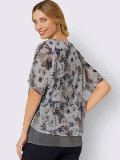 Chemisier à manches courtes en tissu floral avec paillettes