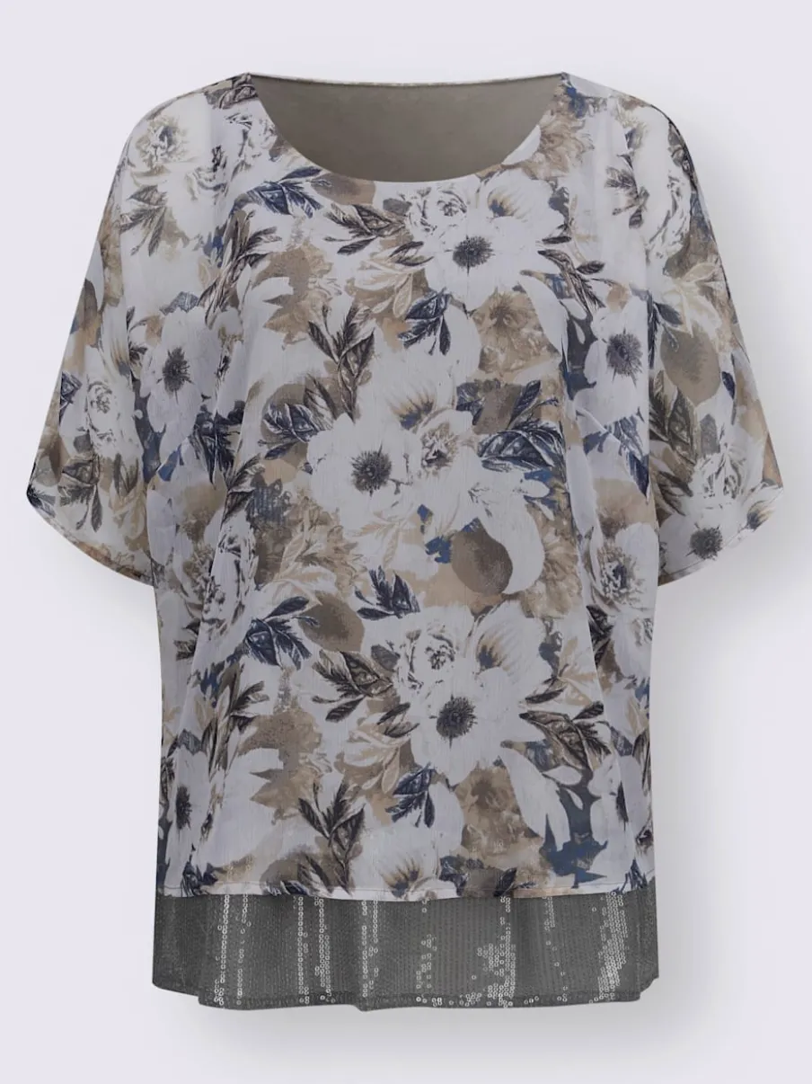 Chemisier à manches courtes en tissu floral avec paillettes