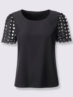 Chemisier manches courtes en broderie ajourée transparente