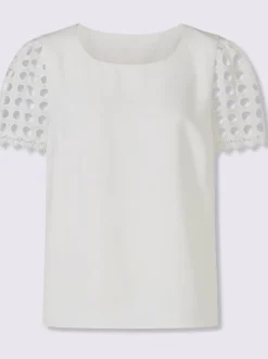 Chemisier manches courtes en broderie ajourée transparente