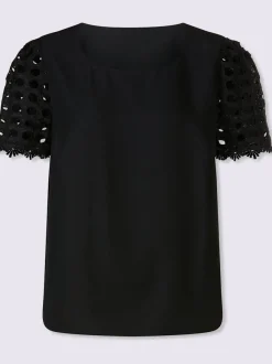 Chemisier manches courtes en broderie ajourée transparente