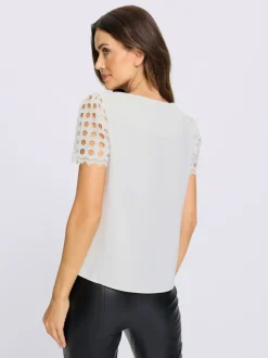 Chemisier manches courtes en broderie ajourée transparente