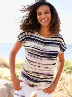 Chemisier à manches courtes en viscose à rayures multicolores