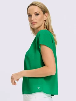 Chemisier à manches courtes en polyester recyclé avec col rond et mancherons décontractés
