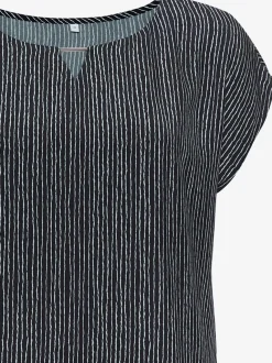 Chemisier à manches courtes encolure ronde avec rayures et détail décoratif