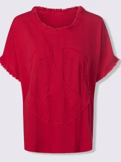 Chemisier à manches courtes en viscose avec franges et encolure ronde