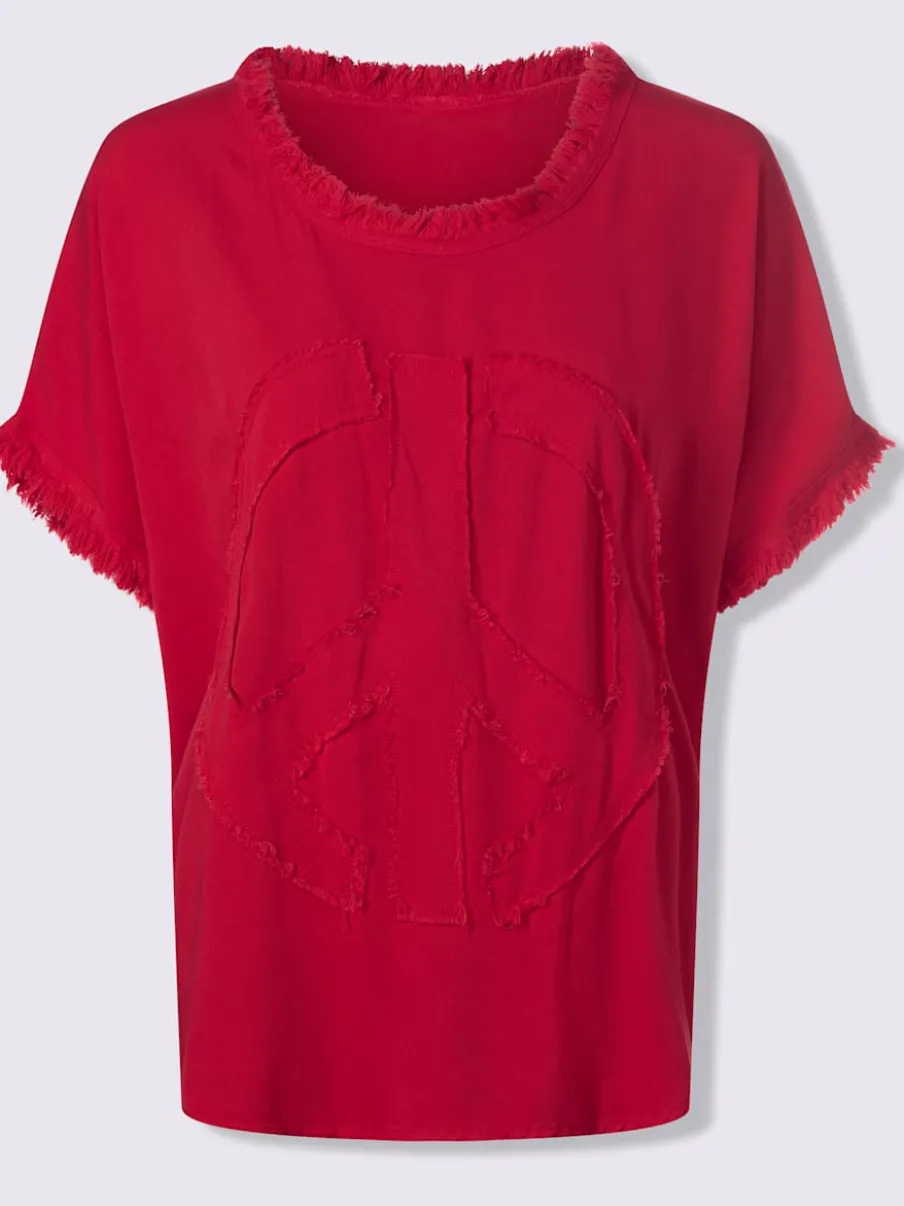 Chemisier à manches courtes en viscose avec franges et encolure ronde