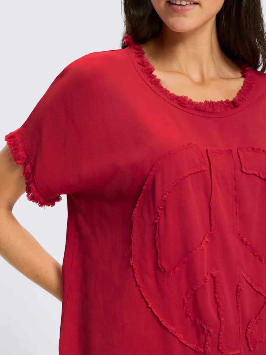 Chemisier à manches courtes en viscose avec franges et encolure ronde