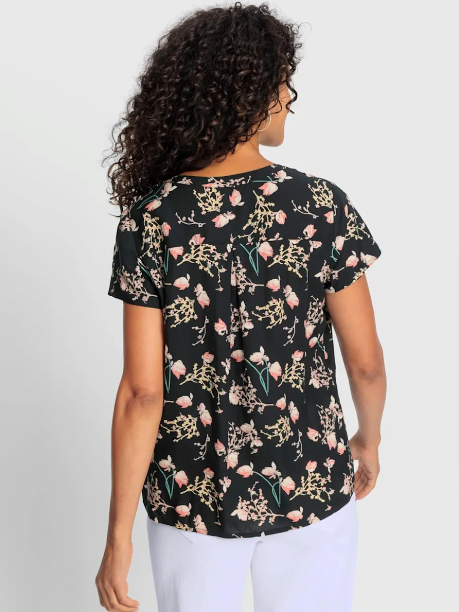 Chemisier à manches courtes motif floral en viscose douce