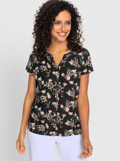Chemisier à manches courtes motif floral en viscose douce