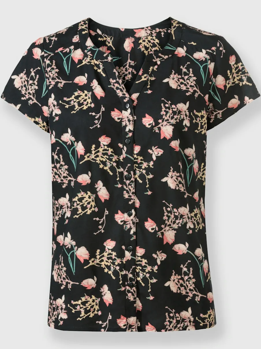 Chemisier à manches courtes motif floral en viscose douce