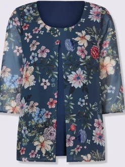 Chemisier à manches 3/4 en Georgette floral avec débardeur intégré