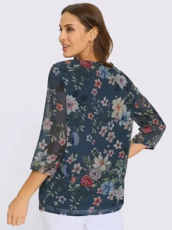 Chemisier à manches 3/4 en Georgette floral avec débardeur intégré