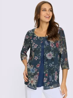 Chemisier à manches 3/4 en Georgette floral avec débardeur intégré