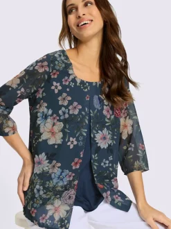 Chemisier à manches 3/4 en Georgette floral avec débardeur intégré