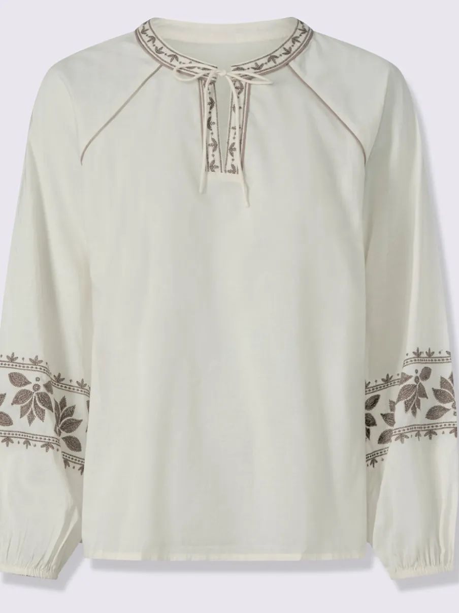 Chemisier à manches longues avec broderie florale et encolure V