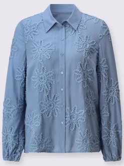 Chemisier à manches longues col chemise application florale tendance