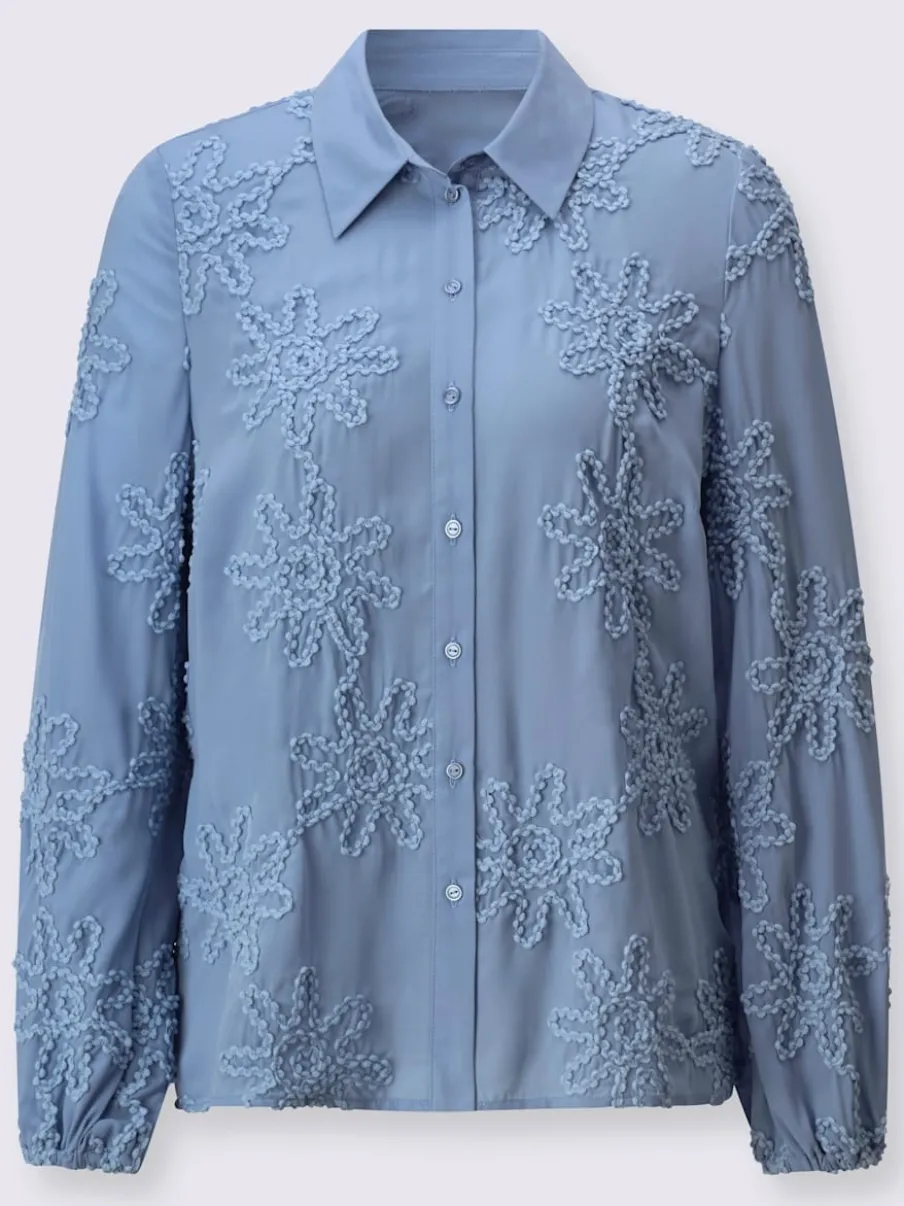 Chemisier à manches longues col chemise application florale tendance