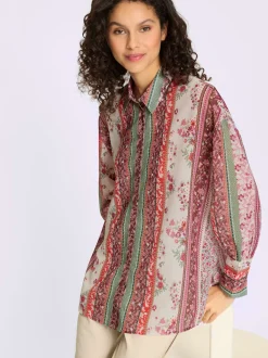 Chemisier à motif floral avec col chemise et manches longues