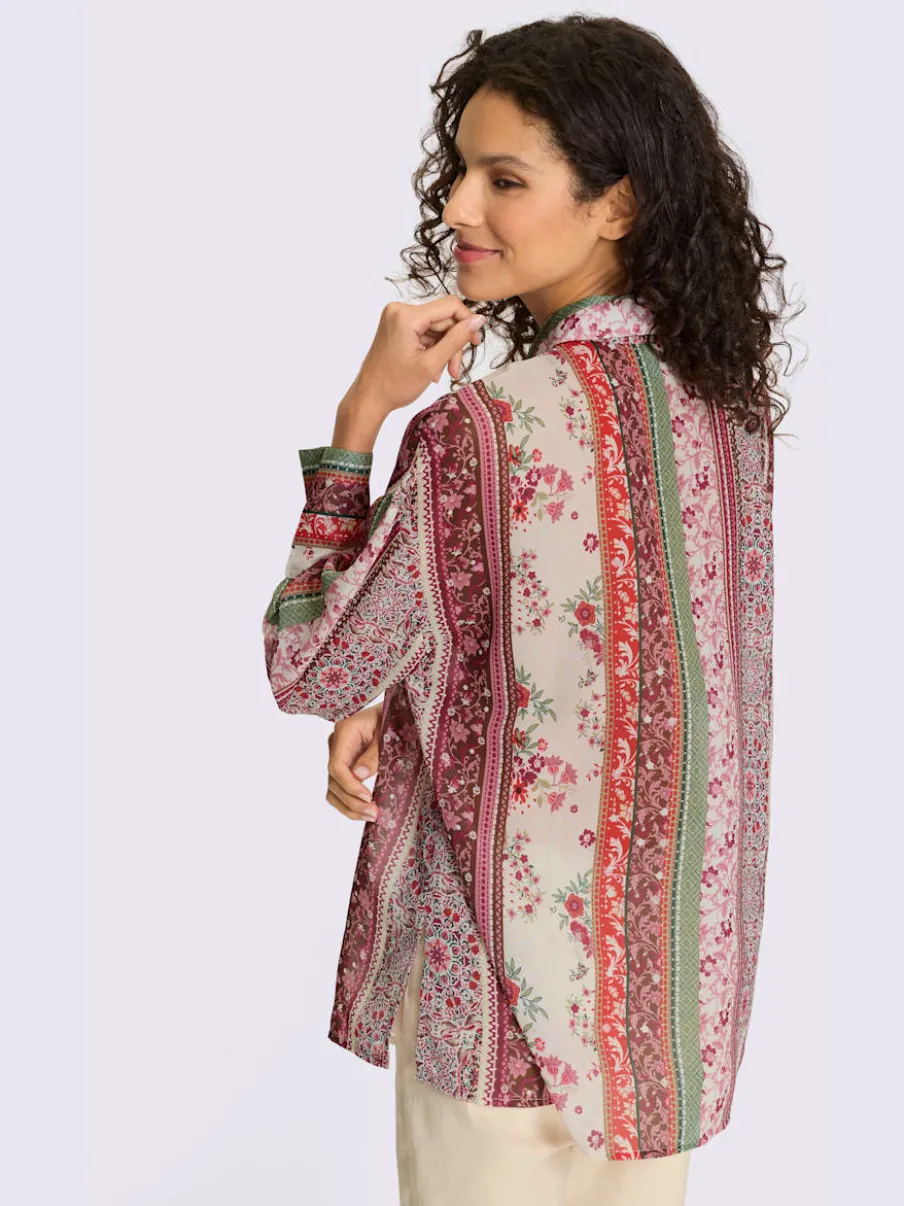 Chemisier à motif floral avec col chemise et manches longues