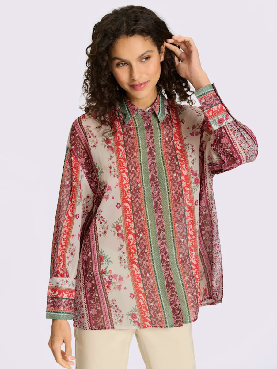 Chemisier à motif floral avec col chemise et manches longues