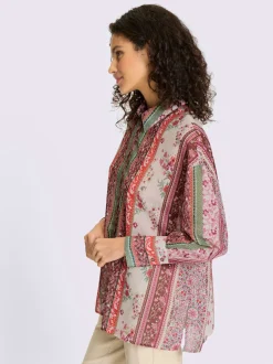 Chemisier à motif floral avec col chemise et manches longues