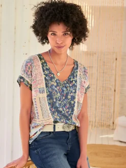 Chemisier à motif floral avec col en V et manches courtes