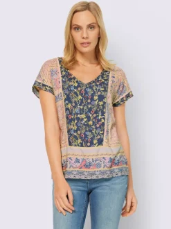Chemisier à motif floral avec col en V et manches courtes