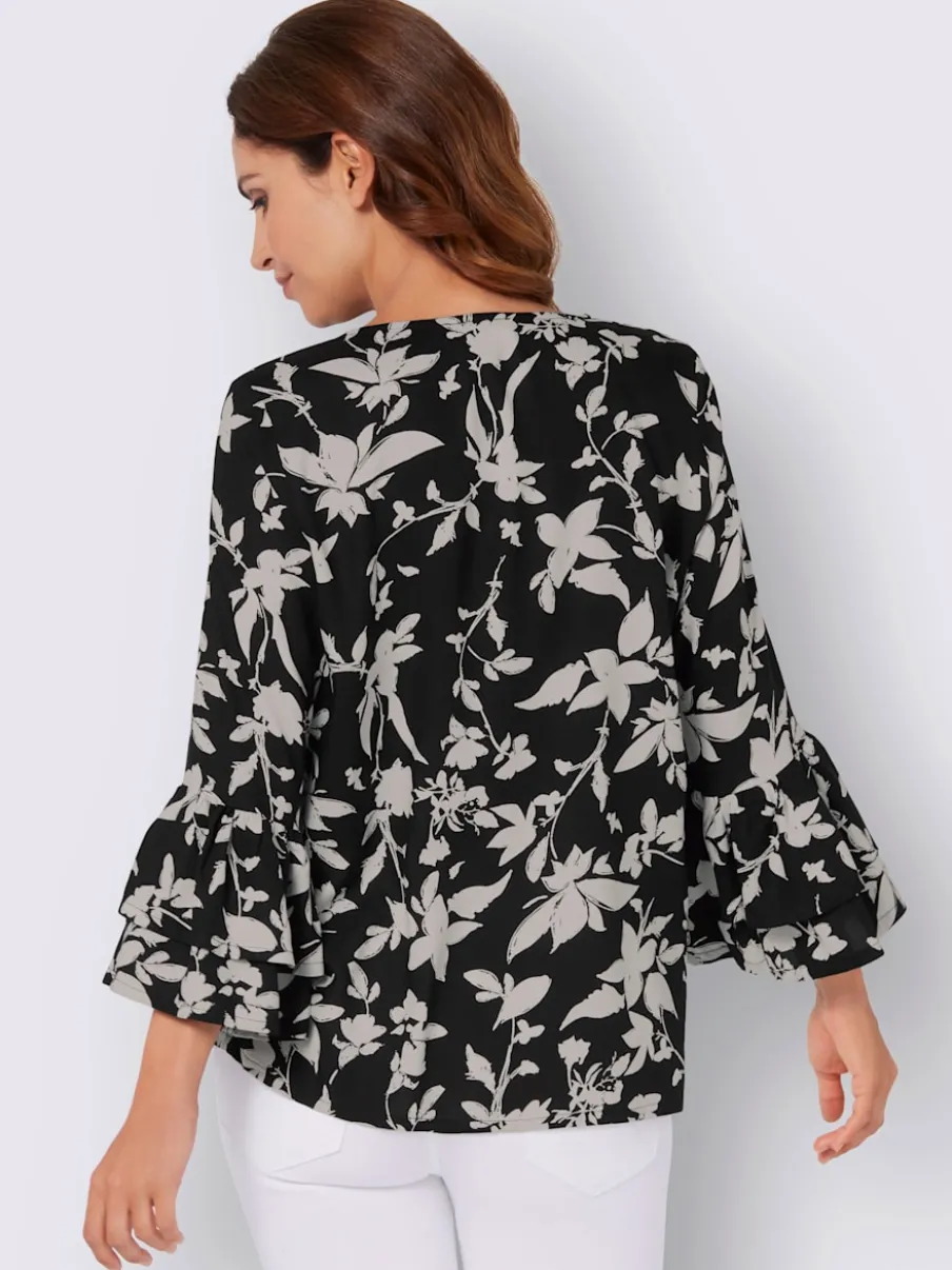 Chemisier à motif floral manches volants en viscose douce
