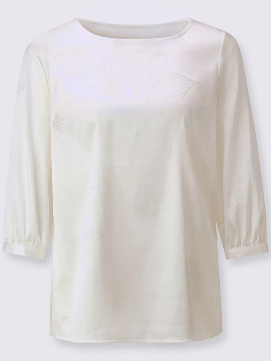 Chemisier motif jacquard avec col U et manches trois-quart