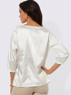 Chemisier motif jacquard avec col U et manches trois-quart