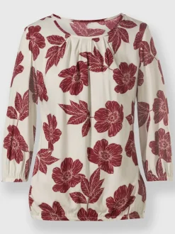 Chemisier à motifs floraux avec encolure ronde plissée