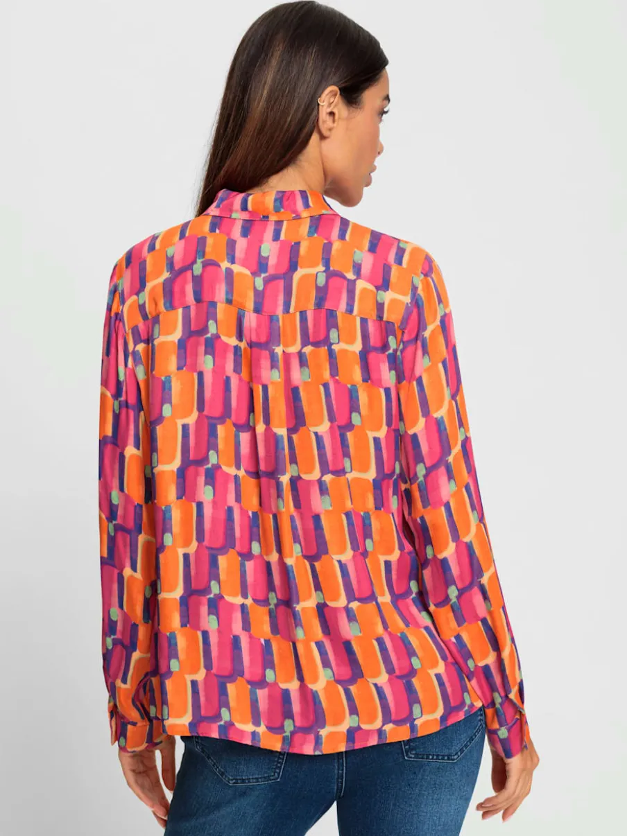 Chemisier à motifs graphiques col chemise manches longues