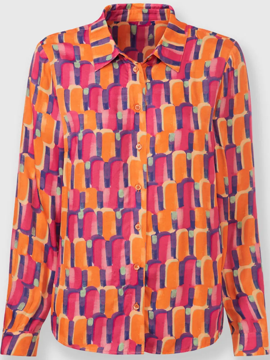 Chemisier à motifs graphiques col chemise manches longues