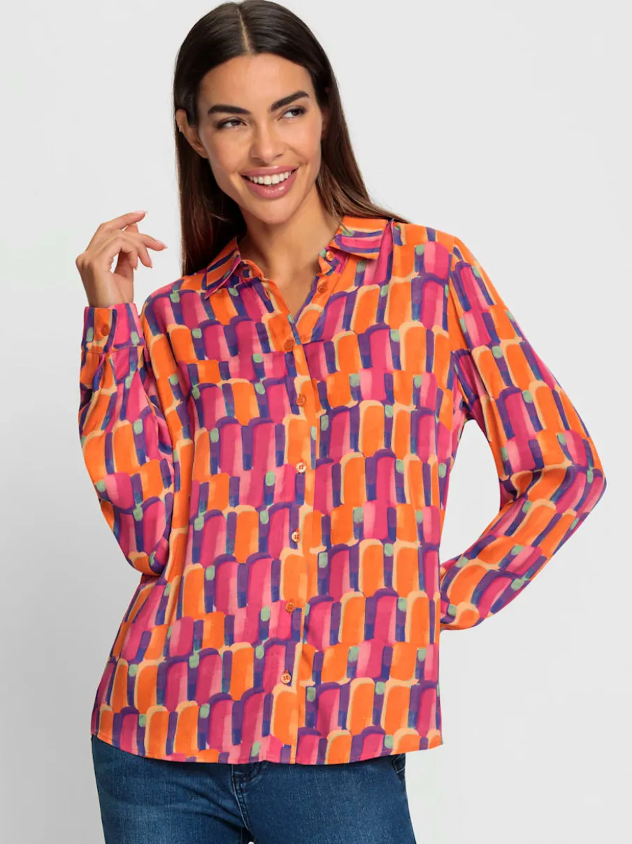 Chemisier à motifs graphiques col chemise manches longues