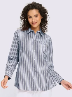 Chemisier rayé à col chemise et manches longues avec poche poitrine