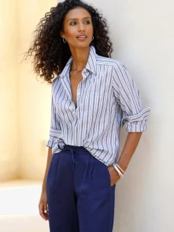 Chemisier rayé à col chemise et manches longues avec poche poitrine