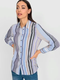Chemisier rayé à col chemise et manches longues
