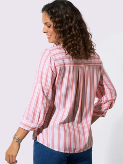 Chemisier rayé en viscose avec col V et manches 3/4 retroussables