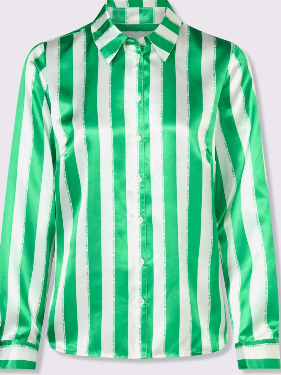 Chemisier rayé satin boutonnière col chemise manches longues