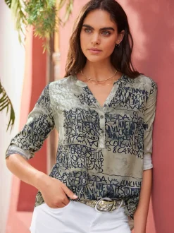 Chemisiers en viscose à motifs graphiques avec manches longues