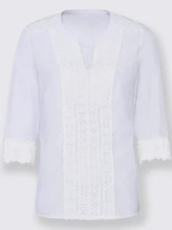 Chemisiers manches trois quarts en dentelle transparente