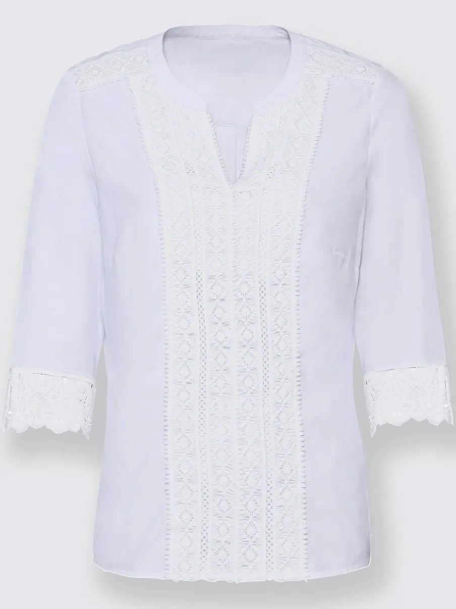 Chemisiers manches trois quarts en dentelle transparente