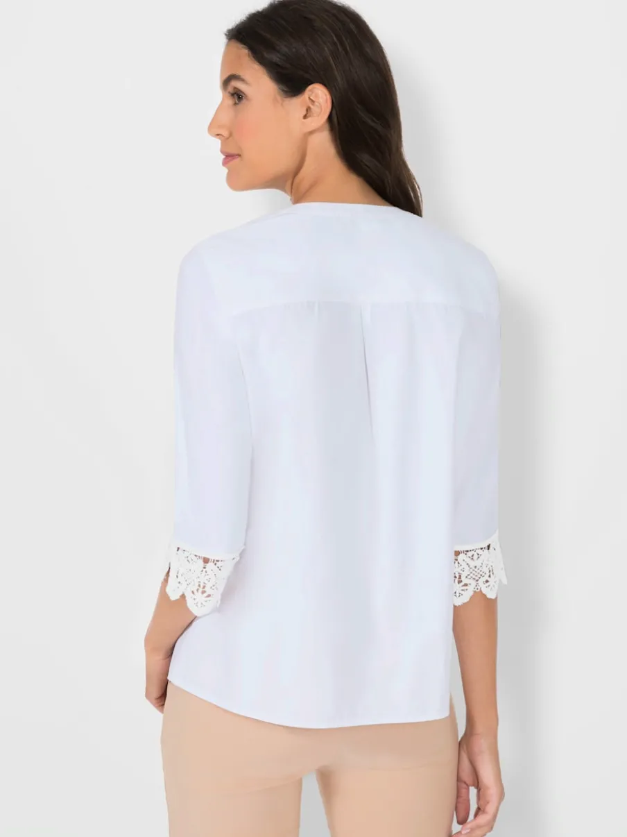 Chemisiers manches trois quarts en dentelle transparente