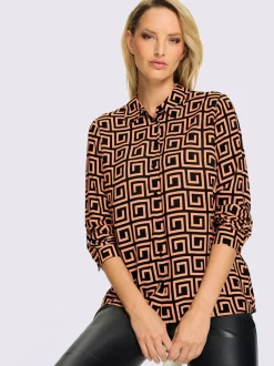 Chemisiers à motifs graphiques avec col chemise boutonné